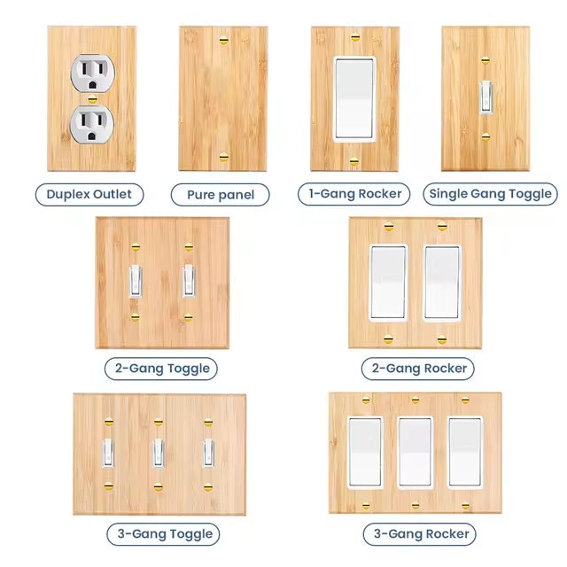 Wood Switchplate Cover - Real Bamboo - Light Switch Cover - Wood Outlet Cover - 1 Gang Duplex - GFCI - Toggle