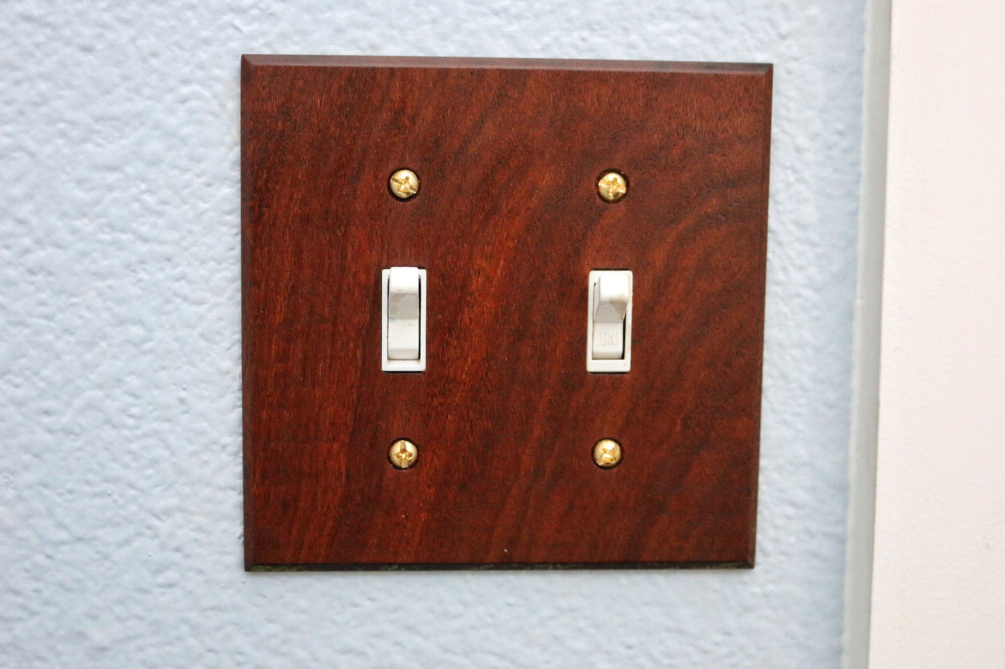 Ironwood Light Switch Cover, Wood  Outlet Cover, Light Switchplate, Wallplate, 2 Gang Toggle, Wall mounted view 
