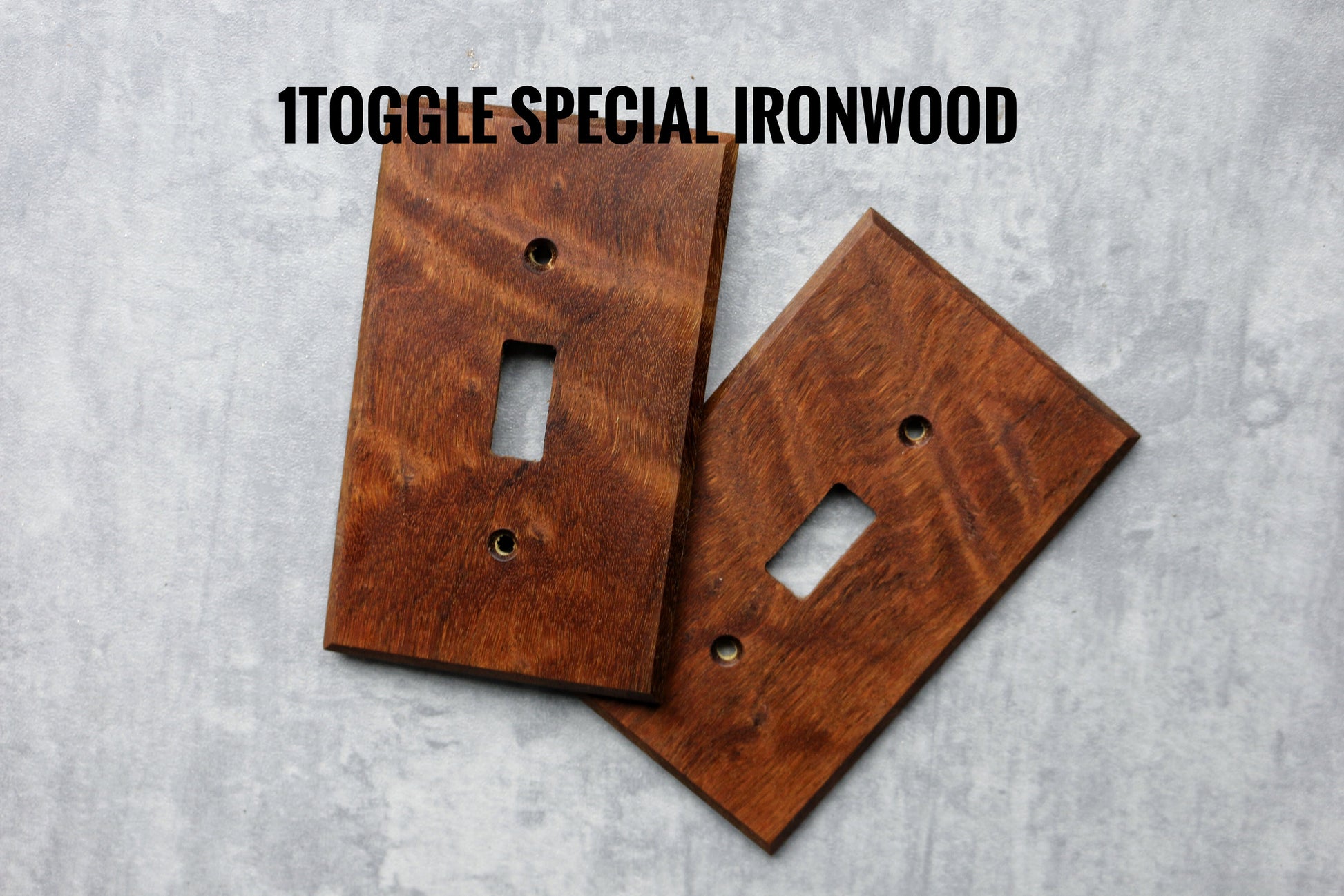 Ironwood Light Switch Cover, Wood  Outlet Cover, Light Switchplate, Wallplate, 1 Toggle Cover, Curly Wood, Angled side 