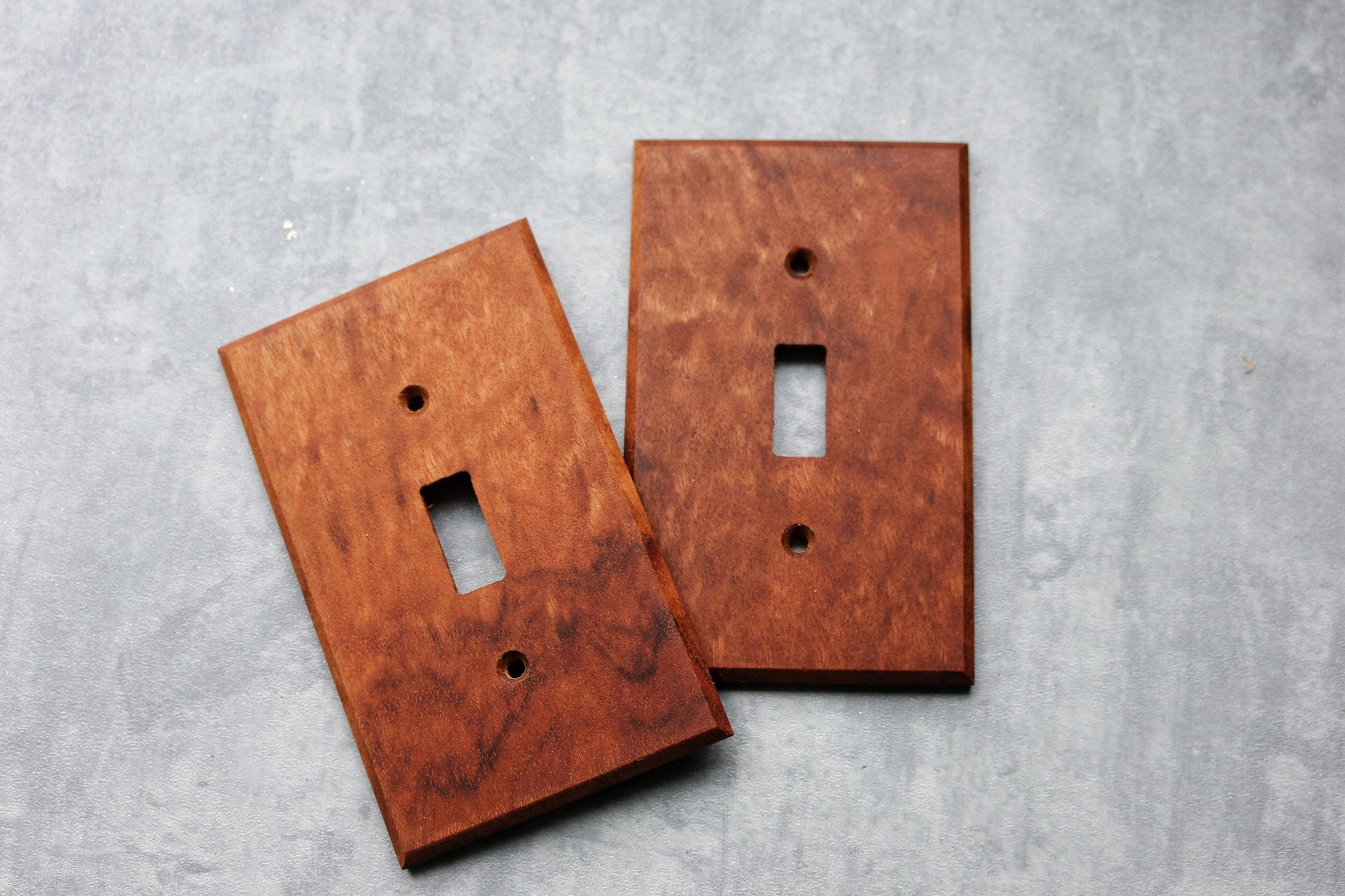 Tigerwood Light Switch Cover, Wood  Outlet Cover, Light Switchplate, Wallplate, 1 Toggle Cover, Curly Wood, Angled side 